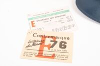 LE MANS 1976 TICKETS & CAP: A group lot of mixed genuine memorabilia from Le Mans 1976, consisting of an original cap, a small folder Page & Moy containing both parts of your entry tickets, also a re entry pass for 12th & 13th June 1976 - 2