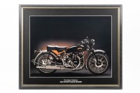 A framed and glazed poster titled 'The Classic Collection featuring a 1949 Vincent Black Shadow, measures 42cm high, 51cm wide overall