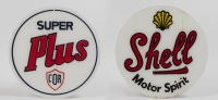 SHELL/COR: Two reproduction perspex petrol pump globe signs, 38cm diameter