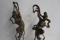 MUSICIANS: A pair of large carved timber polychrome Chinese musicians, 132cm high - 2