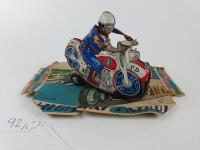 POLICE: Police bike by Asahi Japan c1960s, friction, 17 cms, box lid only.