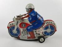 POLICE: Police bike by Asahi Japan c1960s, friction, 17 cms, box lid only. - 5