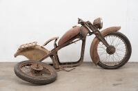 A Coventry Eagle motorcycle frame with front wheel and associated 19" rear wheel, frame No. 86279
