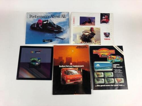 RACING: Five original various sales brochure including, Snowmobiles Polaris/Yamaha 1992, Bullet V8 supercars , Bedford CF series and Vantastics by Wibroc