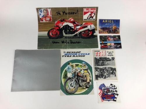 RACING: Seven original various racing sales brochures and post cards including a FZ750 poster signed by Michael Dowson