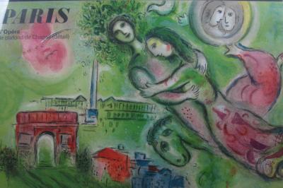 MARC CHAGALL: A large colour lithographic reproduction poster titled 'Paris L Opera'