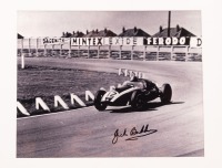 COOPER T51: A framed and glazed black and white photograph featuring Jack Brabham's Cooper T51 1959 Formula 1 World Championship car, photo hand signed by Jack Brabham - 2