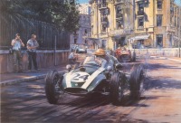 JACK BRABHAM: A limited edition print by Nicholas Watts titled "World Champions 1959", featuring the Cooper-Climax of Jack Brabham, numbered 178 of 500, framed and glazed 82cm high, 100cm wide. - 5