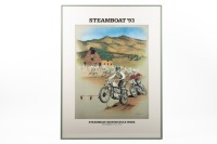 STEAMBOAT: Two framed and glazed Steam Boat Motorcycle Week event posters, 1992 & 1993. Each measures 61.5cm high, 46.5cm wide - 2