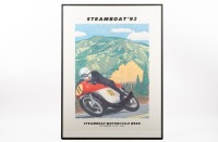 STEAMBOAT: Two framed and glazed Steam Boat Motorcycle Week event posters, 1992 & 1993. Each measures 61.5cm high, 46.5cm wide - 6