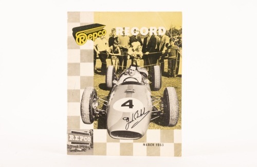 REPCO BRABHAM: A March 1963 edition of the 'Repco Record' featuring a section on the Repco Brabham, front cover hand signed by Sir Jack Brabham