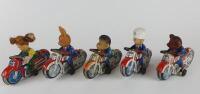 NOVELTY: Five novelty motorcycles, mostly by HAJI Japan c1960s, friction, all 13 cms. - 15