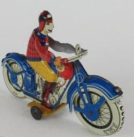CIVILIAN: Touring Motorcycle by JML France c1940s, push along, 16.5 cms, lovely litho.