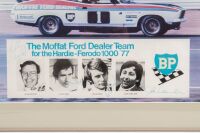 FORD: A rare original poster featuring the winning Moffat Ford Dealer Team at the 1977 Bathurst race, signed in pen by Moffat, Ickx, Bond & Hamilton, 40cm high, 47cm wide overall - 3