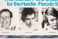 FORD: A rare original poster featuring the winning Moffat Ford Dealer Team at the 1977 Bathurst race, signed in pen by Moffat, Ickx, Bond & Hamilton, 40cm high, 47cm wide overall - 5