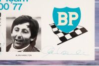 FORD: A rare original poster featuring the winning Moffat Ford Dealer Team at the 1977 Bathurst race, signed in pen by Moffat, Ickx, Bond & Hamilton, 40cm high, 47cm wide overall - 7