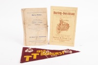 RACES: Two motorcycling programmes, including an original 1948 'Miniature Tourist Trophy Motor Cycle Races at Whinstanes', early reproduction of Australia's First Motor Cycle Grand Prix, Goulburn 1924 programme and small Bathurst 1958 T.T. pennant - 2