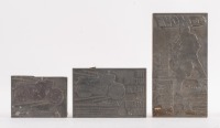 PRINTING BLOCKS: Three original printing blocks, each with Honda Motorcycle related adverts, including models such as the Honda 250c.c Super Sport. Largest measures 21.5cm high, 11.5cm wide