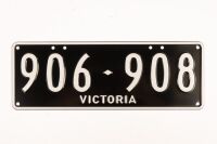 NUMBER PLATES: A set of Victorian number plates '906.908', standard size, white lettering on black background, sold with rights to display - 2
