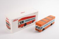 PORSCHE: A rare Schuco 1:43 scale Mercedes-Benz Porsche-Gulf 'Renntransporter' transporter model, new in original box