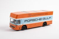 PORSCHE: A rare Schuco 1:43 scale Mercedes-Benz Porsche-Gulf 'Renntransporter' transporter model, new in original box - 2