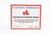 HOLDEN HR: An Autoart 1:18 scale Holden HR Premier sedan model, limited edition 0827/1900 pieces, model number 72446 - 2