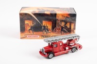 FIRE ENGINE: A Matchbox Collectibles 1932 Mercedes Benz ladder truck fire engine model, international fire engine collection, model number YFE05