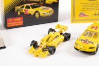 INDY CAR NASCAR: A 1:43 Reynard Chip Ganassi Indycar as raced by Alex Zanardi, also a twin set of Pennzoil sponsored race cars an Indy car and a NASCAR in 1:64 scale - 2