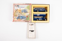 CORGI: A Corgi box set of models to commemorate the move from Swansea to Leicester, containing a bus and a moving van