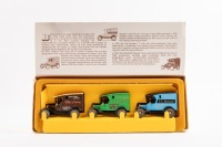 CORGI FORD MODEL T VANS SET: A Corgi box set of 3 Ford model T van models, containing a mixture of London based liveries