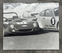 ALAN HAMILTON: Three same sized large photos of Alan Hamilton driving both his Porsche 934 & 911, includes one framed & glazed colour photo and two black & white photos on wooden block [Updated Photos] - 2