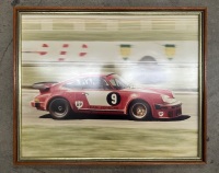 ALAN HAMILTON: Three same sized large photos of Alan Hamilton driving both his Porsche 934 & 911, includes one framed & glazed colour photo and two black & white photos on wooden block [Updated Photos] - 3