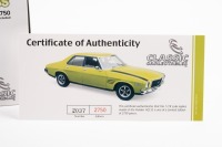 HOLDEN: A Classic Carlectables 1:18 scale Holden HQ SS in green with black stripes, limited edition, numbered 2037 of 2750 in original box - 2