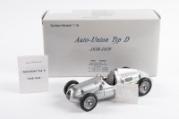AUTO-UNION: A highly detailed CMC 1:18 scale 1938-1939 Auto-Union Type D (M-027) in silver paintwork in original box