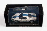 FORD: A 1:43 scale limited edition (1 of 5040) Minichamps model of a Ford GT in diamond white with blue stripes, boxed.