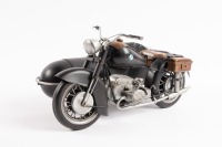 MODEL: A modern tin model of a 1938 BMW R71 Motorcycle with a sidecar, 28cm long