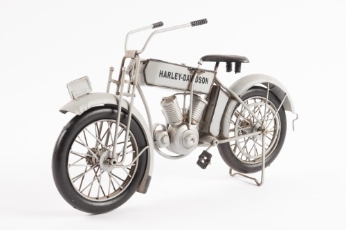 HARLEY DAVIDSON: A modern tin model of an 1911 Harley Davidson motorcycle, 32cm long