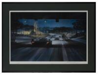 MOTOR SPORT: A Michael Turner print of the Mulsanne Straight, Le Mans, 1983. Works Porsche