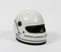 RACE WORN HELMET: A white race-worn helmet as worn by Neil Crang with both RAC and ACO stickers. With Neil Crang period photographs - 2