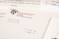 FANGIO: An original press kit for the 1978 Australian appearance of Juan Manuel Fangio racing at Sandown, including official souvenir program, press release documents, photographs, and the 'Welcome to Melbourne' Banquet menu - 2