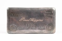 MODERN MOTOR: A 9998 silver, 250 gram ingot awarded to Paul Higgins of Modern Motor Magazine for his involvement as judge for 1985 'Car of the Year' - 2