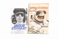 JONES/STEWART: Two books, including 'Alan Jones Driving Ambition' by Alan Jones and Keith Botsford, along with 'Jackie Stewart - Winning is not enough' autobiography.