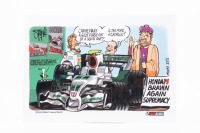 STONIE: A laminated cartoon by John 'Stonie' Stoneham after the dominant Brawn win at the Australian Grand Prix, 30cm high, 42.5cm wide