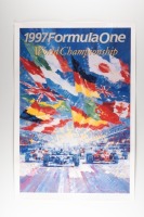 DEXTER BROWN: A high quality&nbsp;1997 Formula One World Championship poster featuring the artwork of Dexter Brown, measures 87.5cm high, 60cm wide