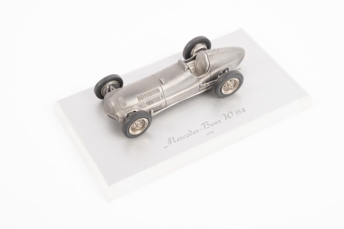 MERCEDES: A nice, approximately 1:43 scale 1938 Mercedes-Benz W154 in pewter, mounted to an acrylic base