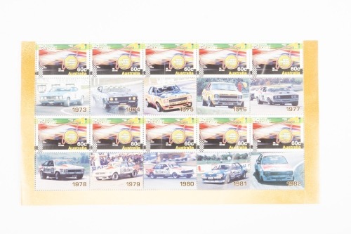 234 · BATHURST: A '50 Years Racing at Bathurst' stamp sheet showing winners across 1963-1982
