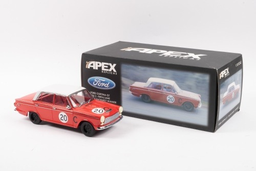 FORD: An Apex Replicas, Ford Cortina GT, 1:18 scale, 1963 Bathurst winner, Harry Firth/Bob Jane #20C, red with white top and #20 printed on top and sides