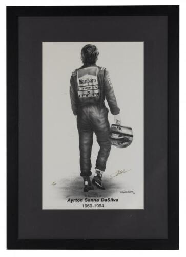 SENNA: A black and white print of Ayrton Senna by Michael D.Savage. L.E 69/400