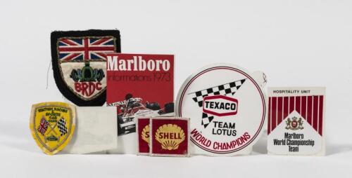 NEIL CRANG: A collection of badges and stickers from Neil Crang including 'BRDC' cloth badge