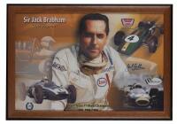 BRABHAM: A collage print depicting the F1 World Championships won by Sir Jack Brabham in 1959, 1960, 1966. Signed by Sir Jack Brabham